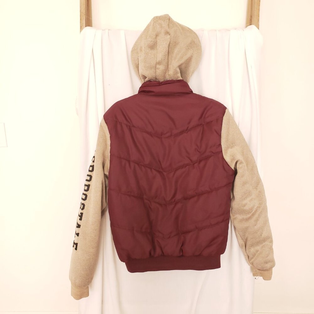 Aeropostale Beige Maroon Hoodie Varsity Bomber Quilted Zipper Jacket Size Large - Picture 16 of 16